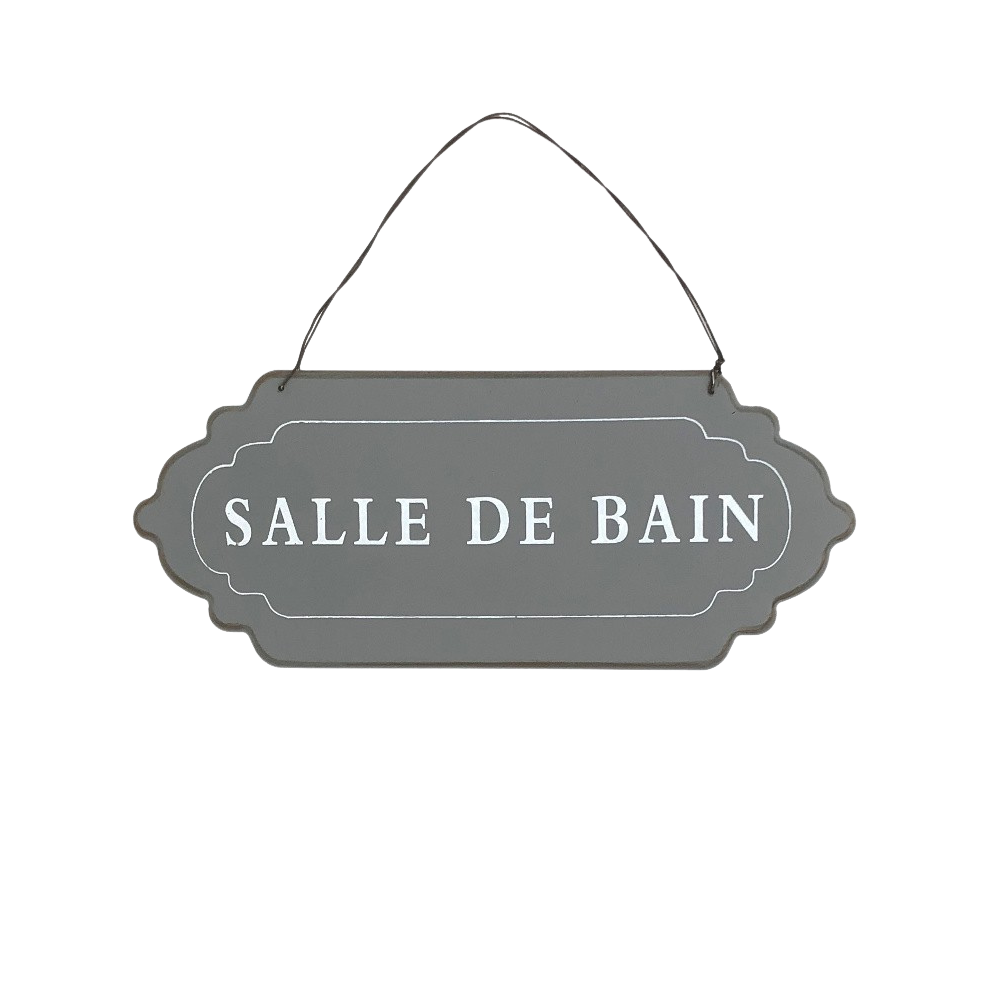 Plaque de porte décorative vintage salle de bain fer gris 25x11cm