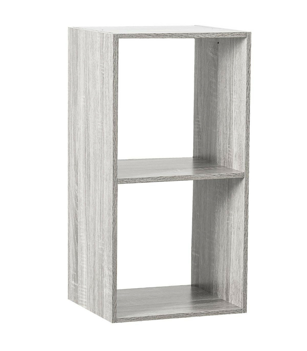 Meuble étagère 2 cases de rangement effet chêne gris h 67.5 cm - à poser ou mural