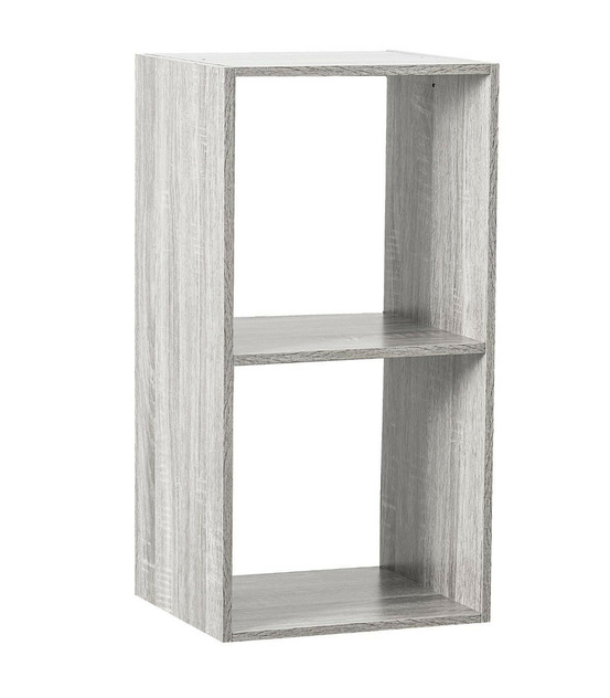 Meuble étagère 2 cases de rangement effet chêne gris h 67.5 cm - à poser ou mural