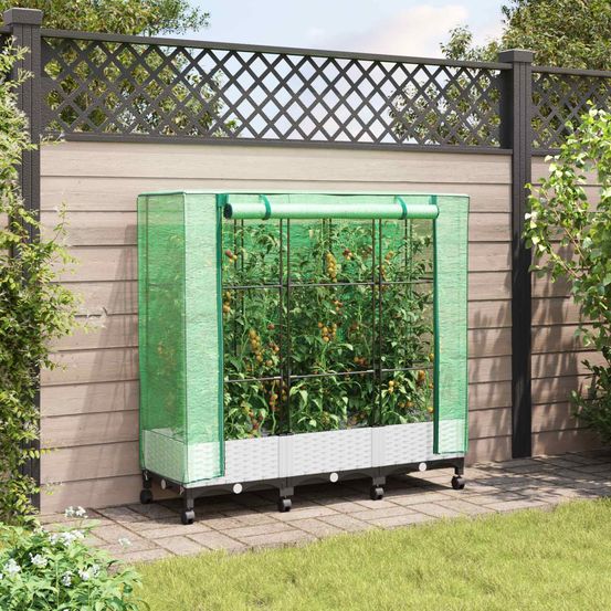 Grande jardinière serre polypropylène jardin terrasse abri plantes roues 120x40cm blanc