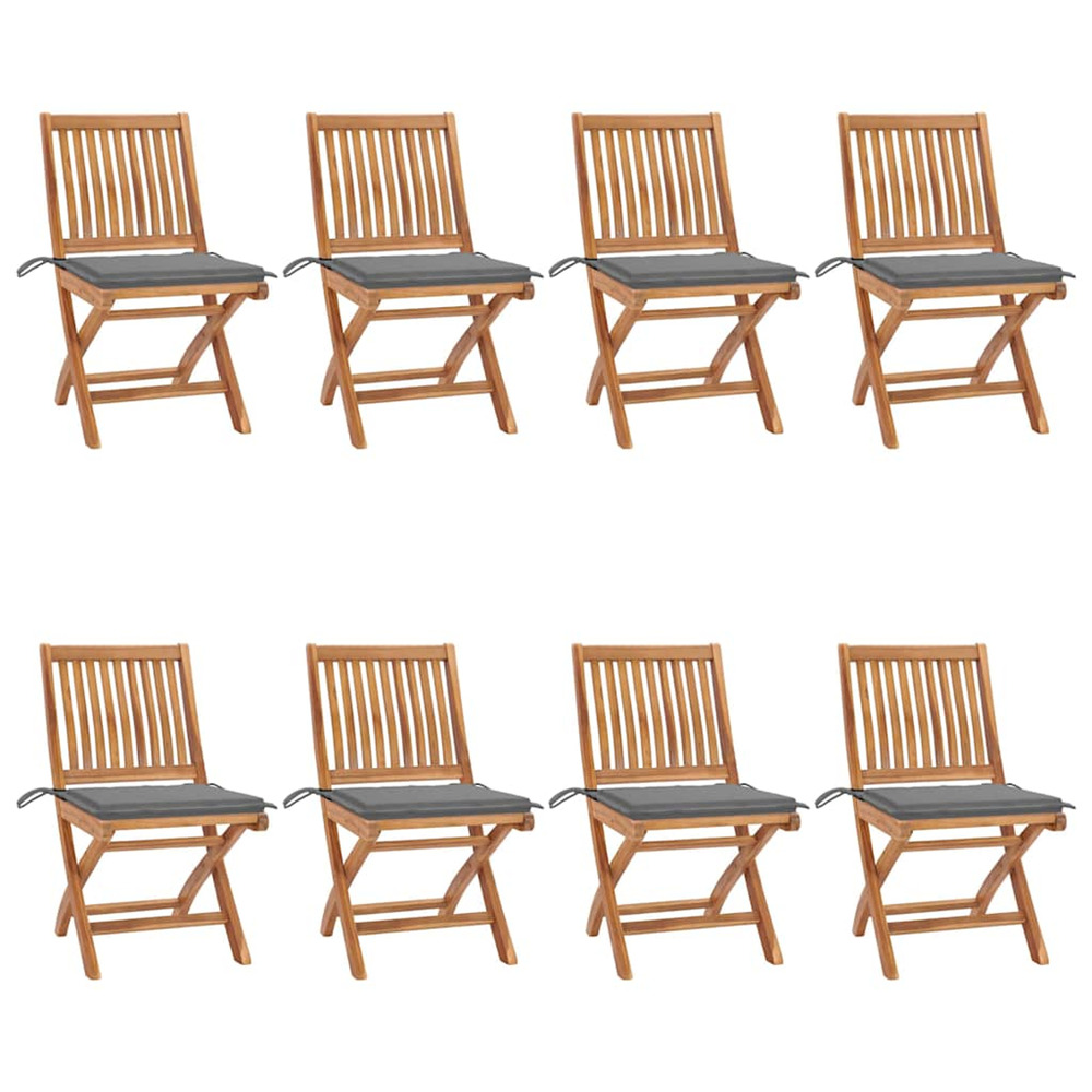 Chaises pliables de jardin avec coussins lot de 8 teck solide