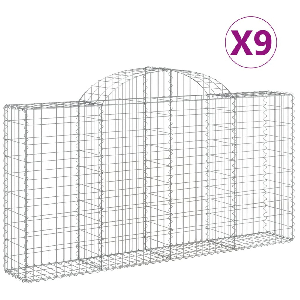 Paniers à gabions arqués 9 pcs 200x30x100/120 cm fer galvanisé