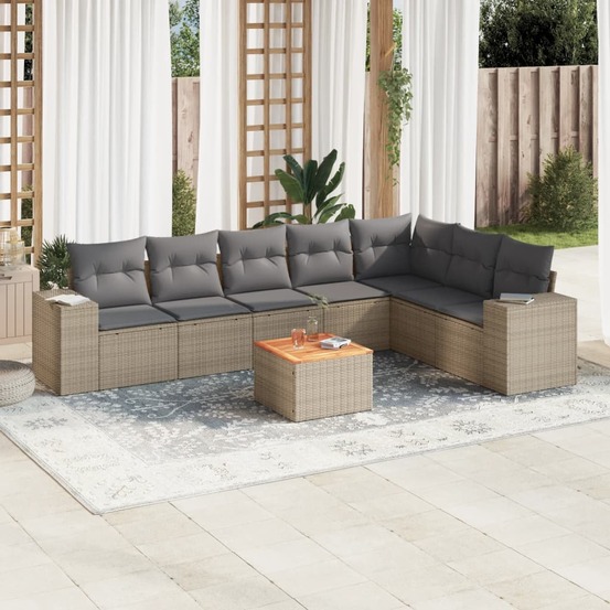 Salon de jardin avec coussins 8 pcs beige résine tressée