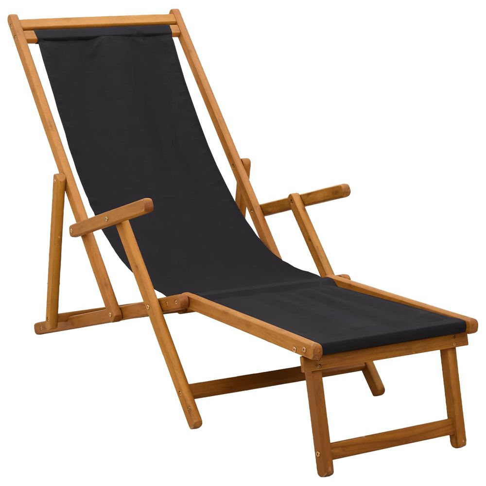 Chaise longue pliante 3 position bois d'eucalyptus massif noir bain de soleil