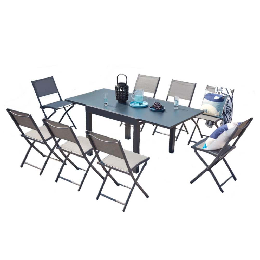 Salon de jardin 8 places en aluminium gris foncé cualica