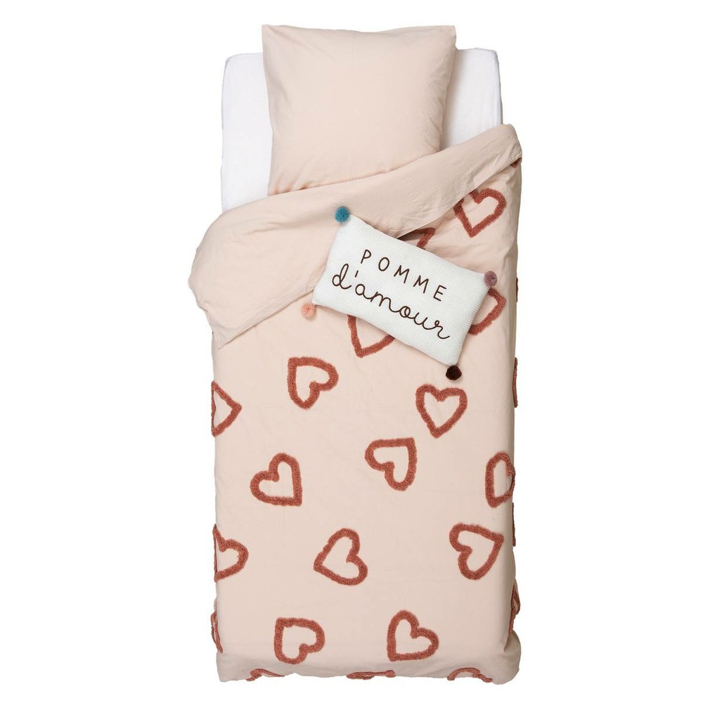 Parure de lit - coton tufté - rose - 140x200 cm