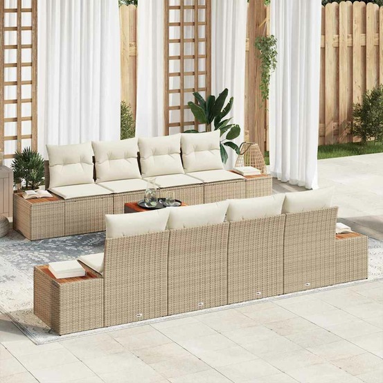 Ensemble de canapé de jardin 9 pcs beige poly rotin