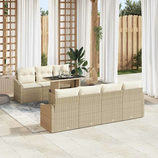 Ensemble de canapé de jardin avec coussin 8 pcs beige polyrotin
