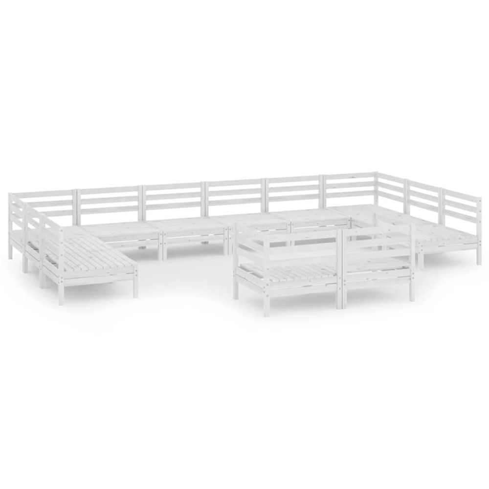 Salon de jardin 12 pcs blanc bois de pin massif