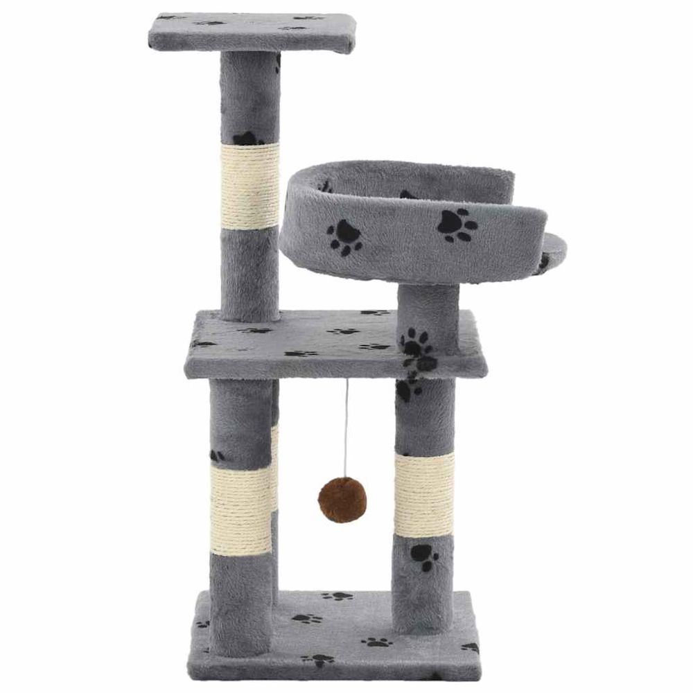 Arbre à chat et griffoir sisal 65 cm empreintes de pattes gris