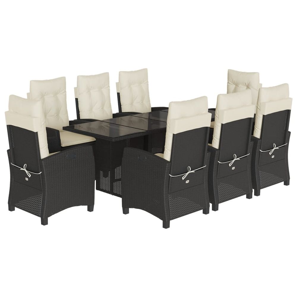 Ensemble à manger de jardin 9pcs coussins noir résine tressée