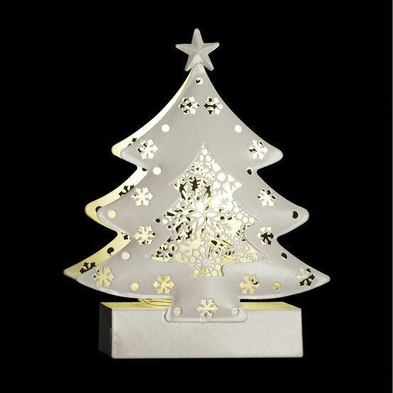 Sujet de noël lumineux sapin en métal led blanc chaud h 14.5 cm