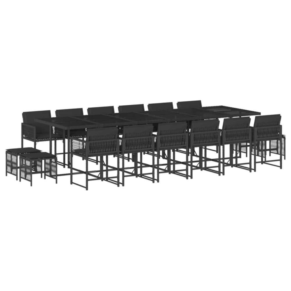 Ensemble à manger de jardin 17 pcs coussins noir résine tressée