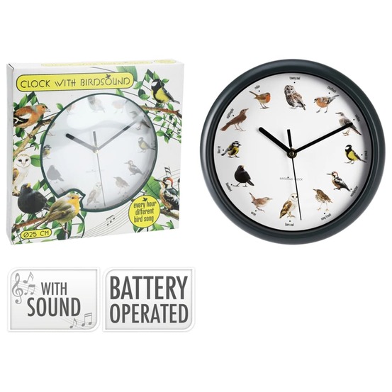 Horloge murale avec sons d'oiseaux 25 cm