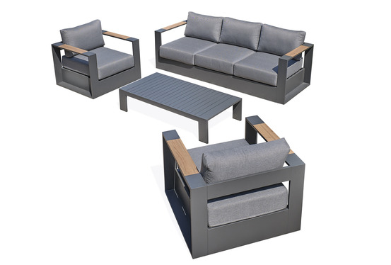 Salon de jardin mandelieu en aluminium accoudoirs hpl