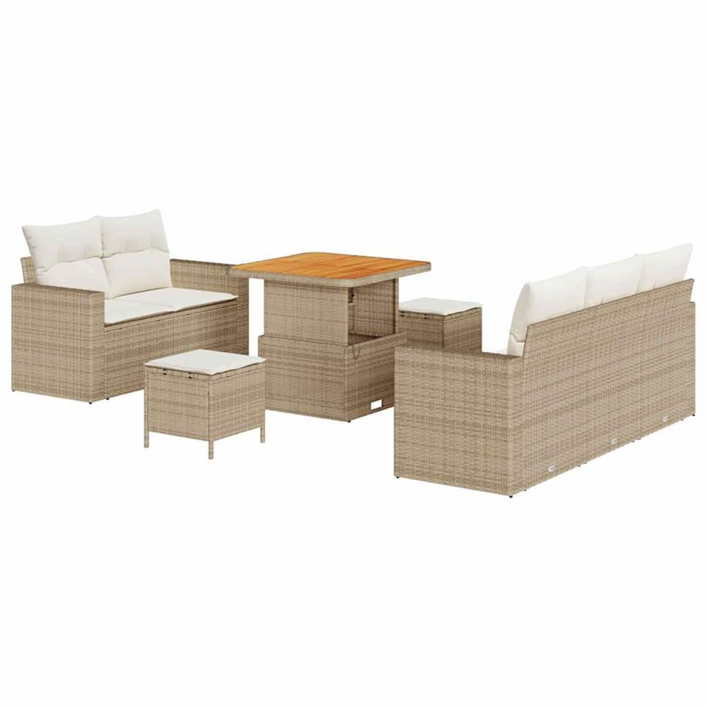Ensemble de canapé de jardin avec coussin 8 pcs beige polyrotin