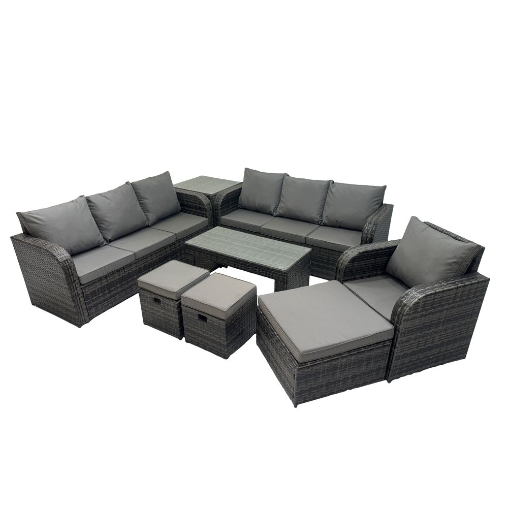 10 places ensemble de canapés en rotin salon de jardin avec table basse rectangulaire 3 tabourets canapé 3 places table d'appoint