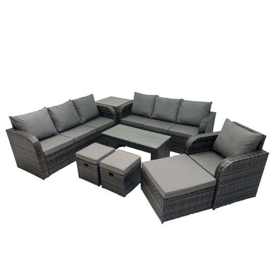 10 places ensemble de canapés en rotin salon de jardin avec table basse rectangulaire 3 tabourets canapé 3 places table d'appoint
