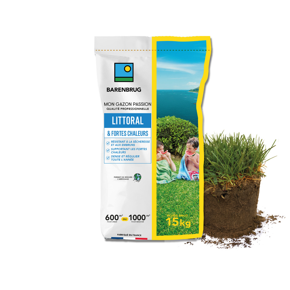 Barenbrug - gazon littoral & fortes chaleurs - résistant sécheresse et embruns - supportant fortes chaleurs - dense et régulier