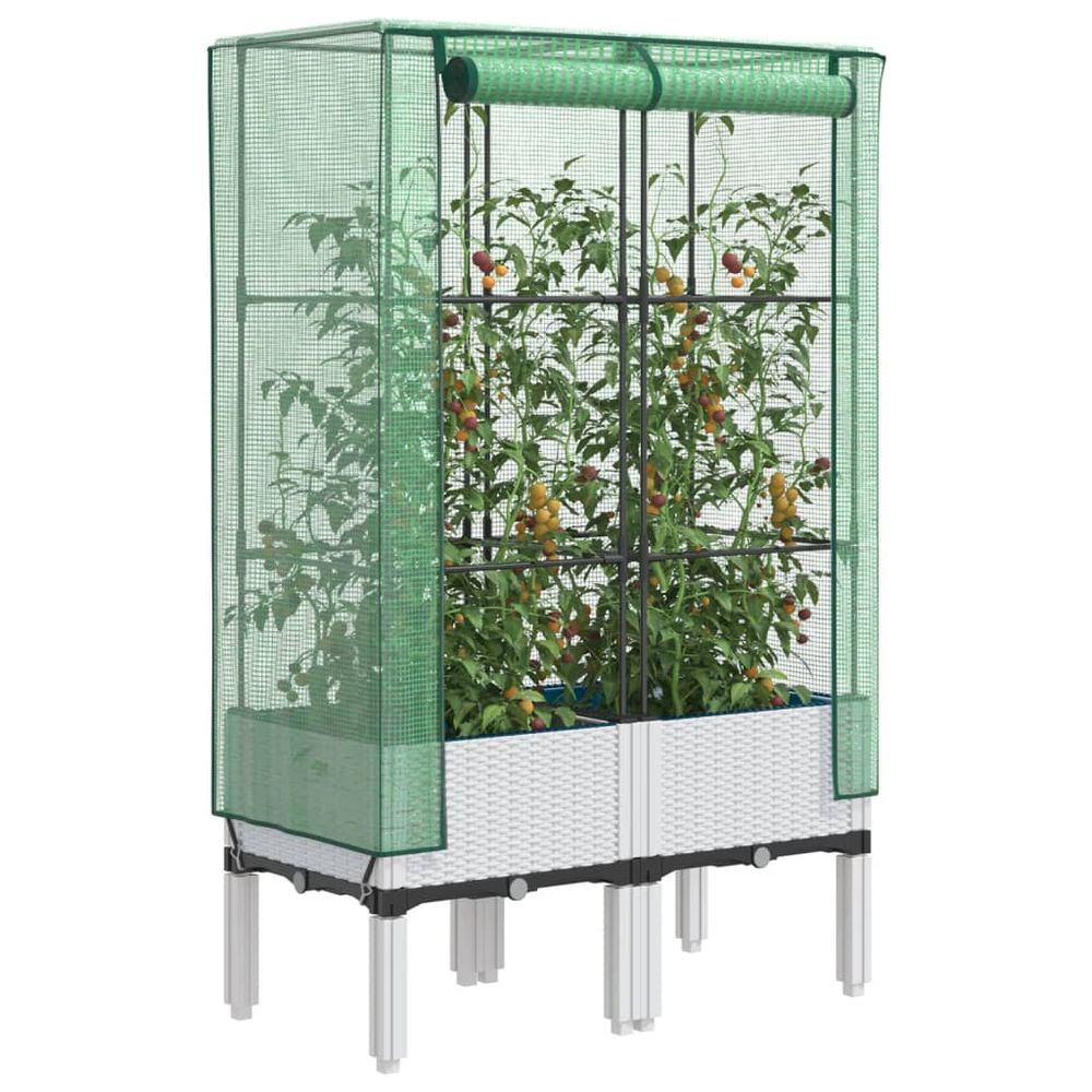 Jardinière surélevée aspect rotin avec serre pour potager de terrasse 80x40cm blanc