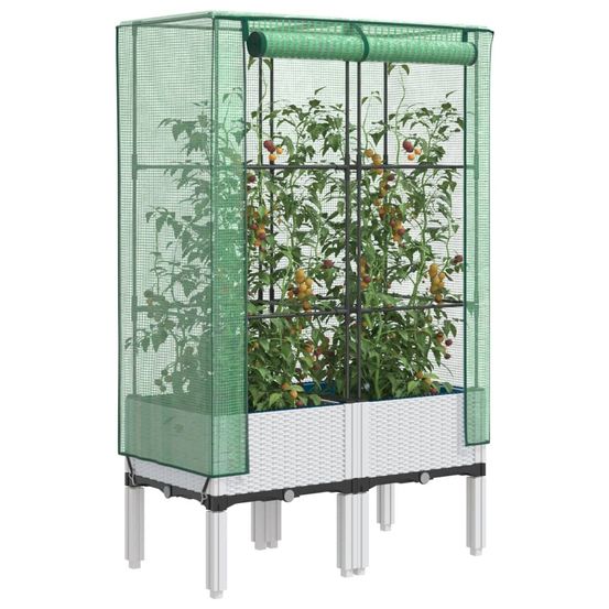 Jardinière surélevée aspect rotin avec serre pour potager de terrasse 80x40cm blanc
