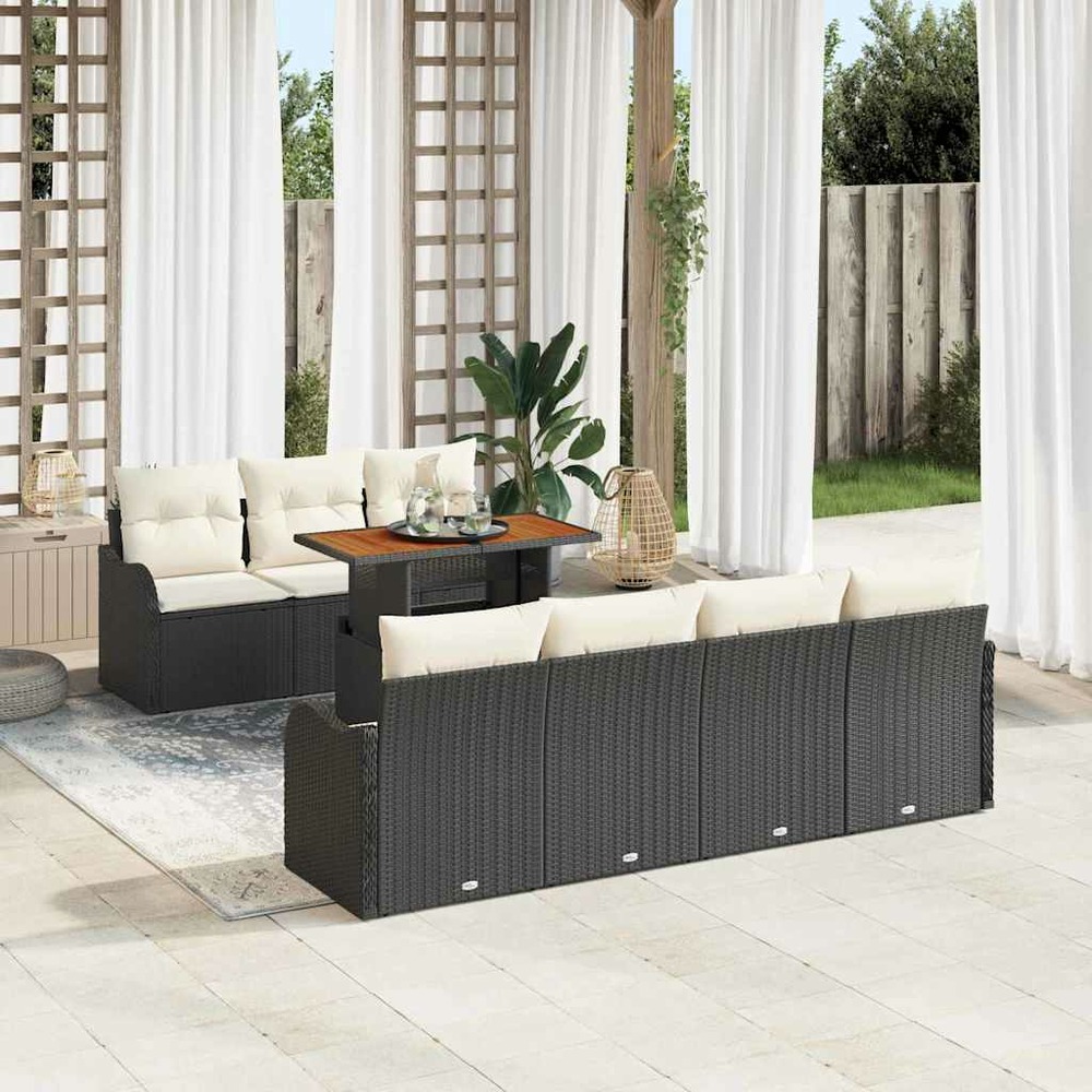Ensemble de canapé de jardin 8 pcs noir poly rotin