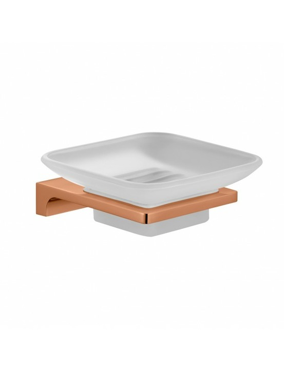 Porte-savon mural nil en verre et laiton rose gold brossé 11,05x10,3x4,25 cm