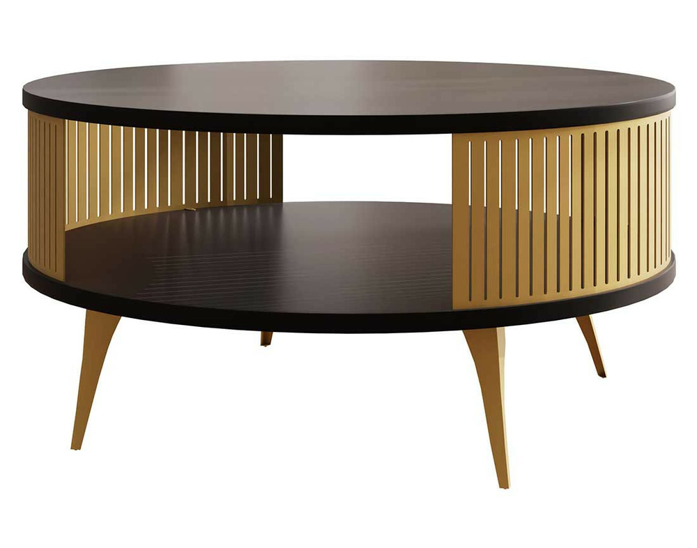 Forini - table basse ronde - noir et doré - 1 niche - 75 cm