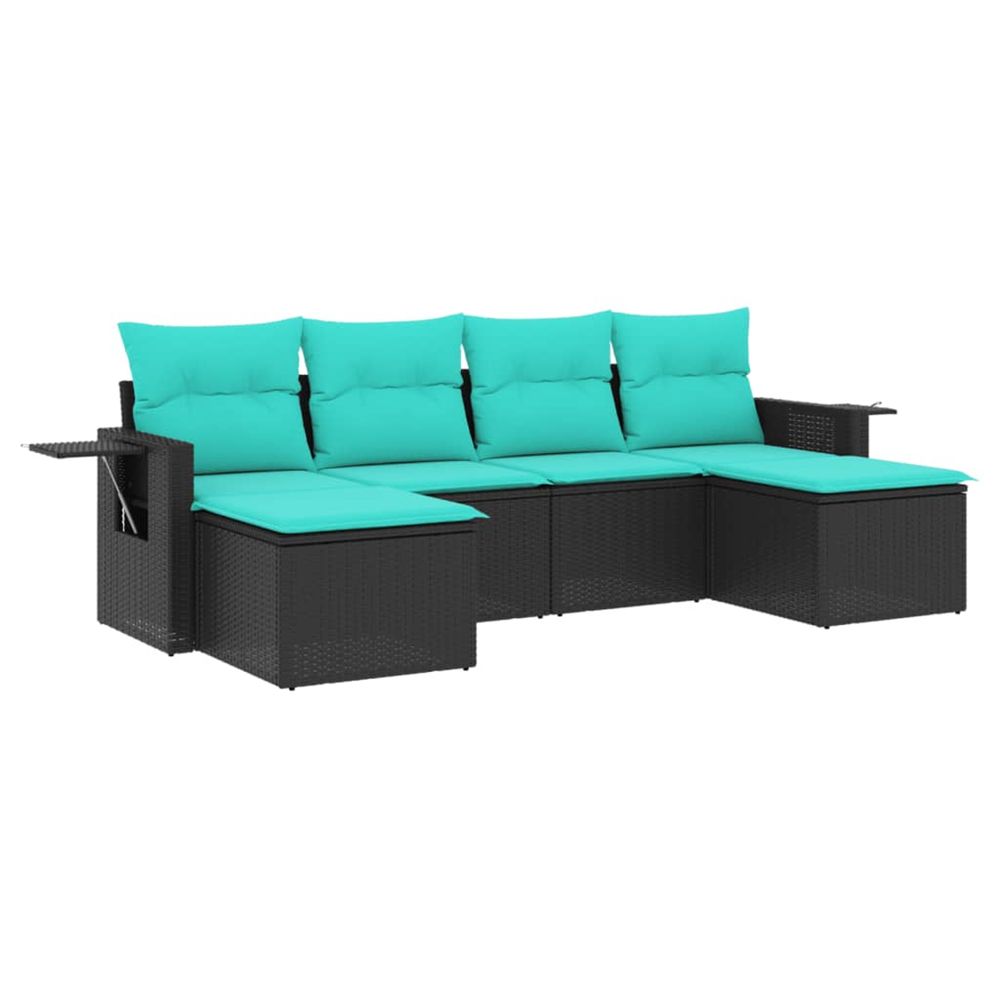 Salon de jardin 6 pcs avec coussins noir résine tressée
