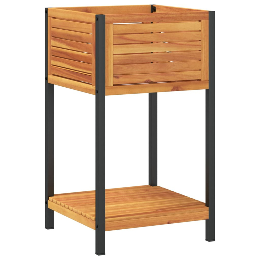 Jardinière d'extérieur et étagère 45x45x80 cm bois massif d'acacia et acier