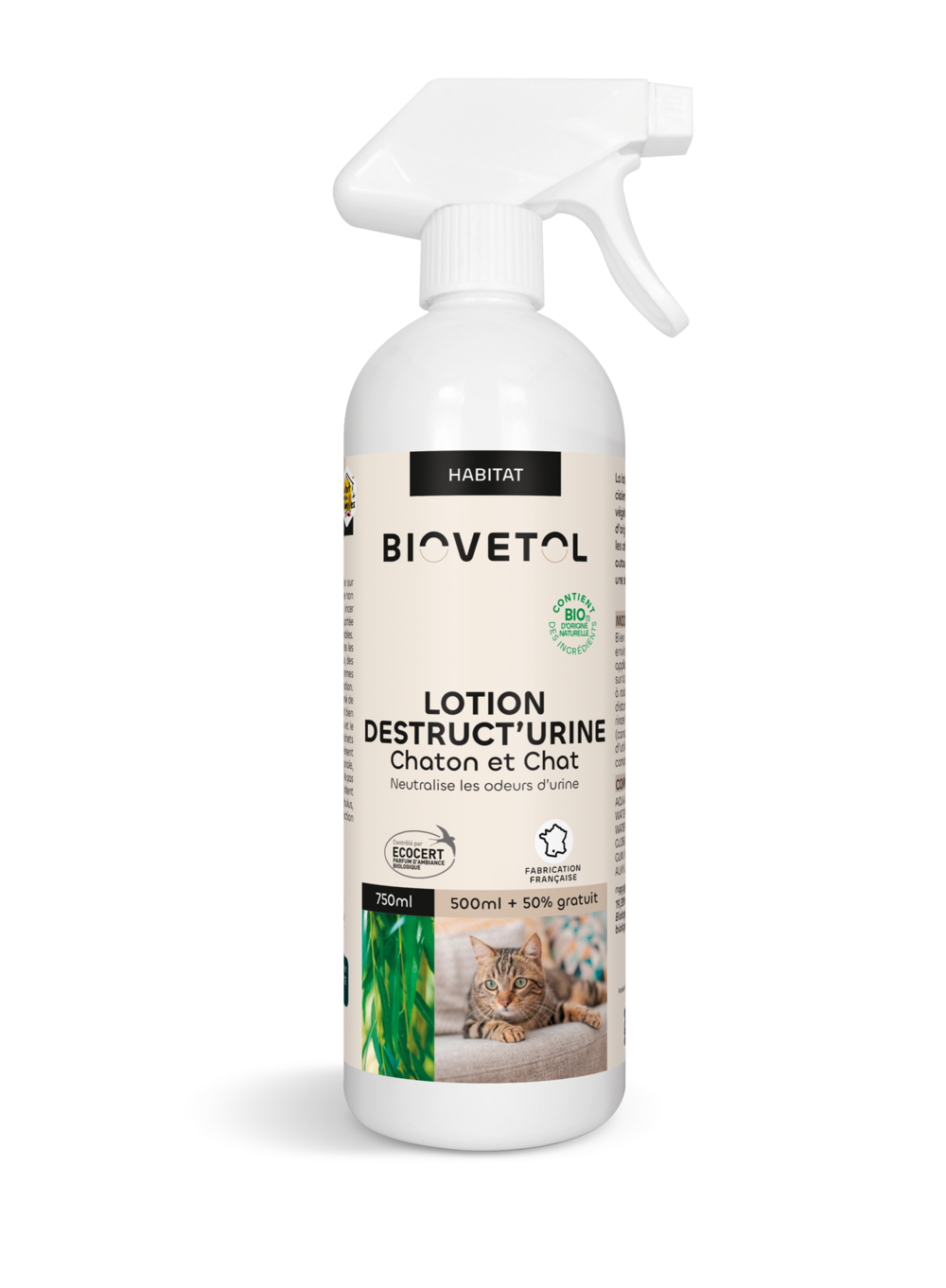 Lotion destructeur d'odeur urine - bio certifié ecocert- chat - répulsif -750ml