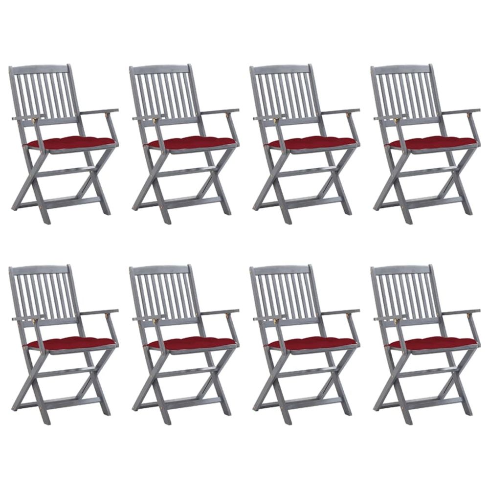 Chaises pliantes 8 pièces avec coussins en bois d'acacia massif