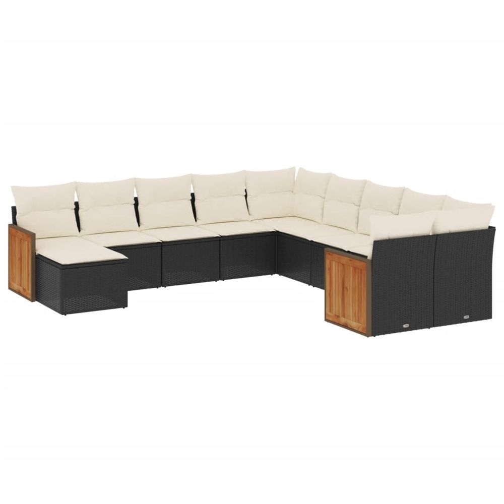 Salon de jardin 11 pcs avec coussins noir résine tressée