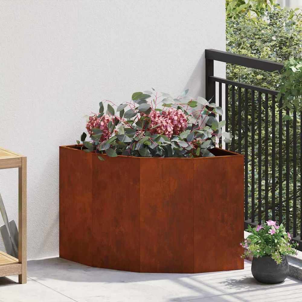 Grande jardinière d'angle acier corten rouillé 60x60x50 cm