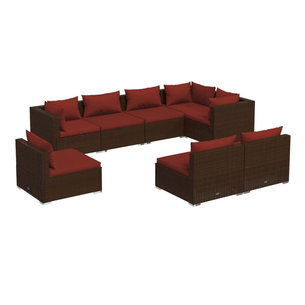 Salon de jardin 8 pcs avec coussins résine tressée marron