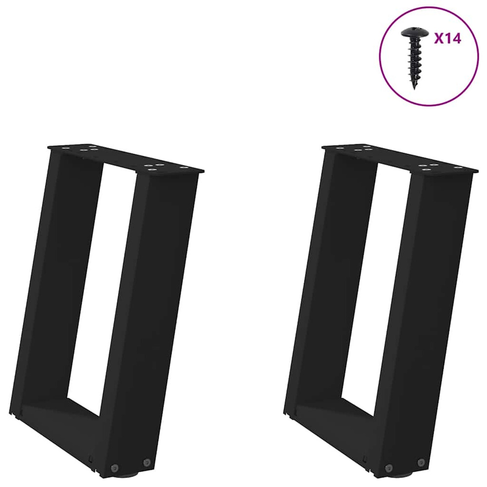 Pieds de table basse en u 2 pièces noir 38 x (42-43) cm acier