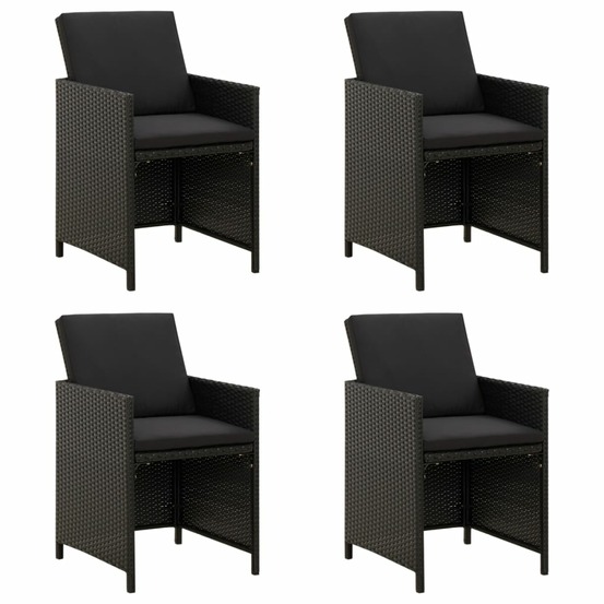 Chaises de jardin avec coussins lot de 4 résine tressée noir