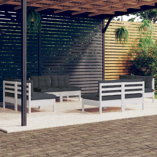Salon de jardin 8 pcs avec coussins anthracite bois de pin