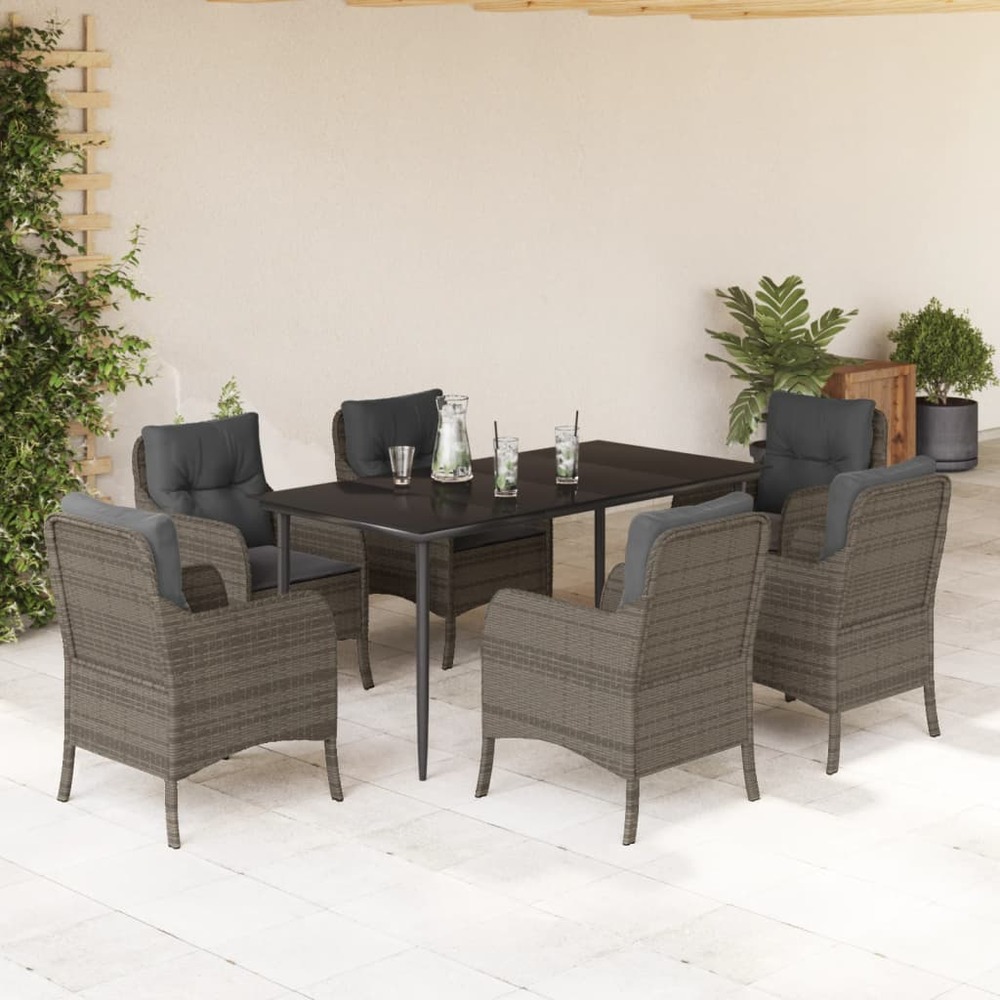 Ensemble à manger de jardin et coussins 7 pcs gris rotin
