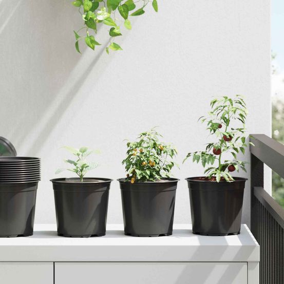 Lot de 200 pots de fleurs modernes plastique pour jardin avec drainage 15x13 cm noir