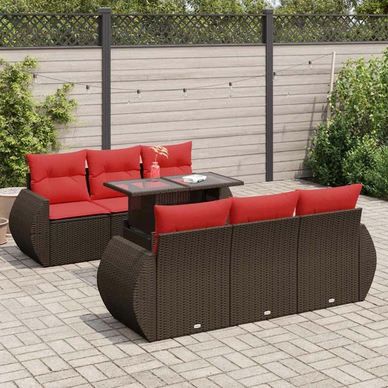 Salon de jardin avec coussins 7pcs marron résine tressée acacia