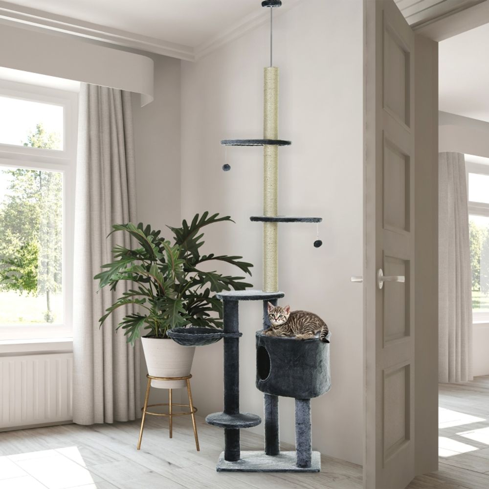 Arbre à chat xxl sisal peluche griffoir hauteur réglable 220-265cm gris foncé - comfortxl pet living