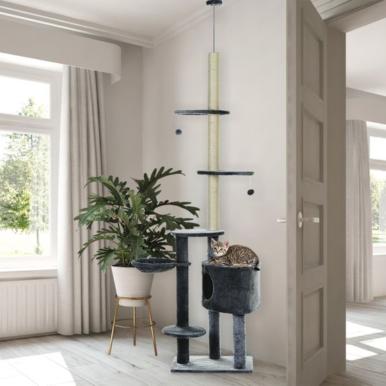Arbre à chat xxl sisal peluche griffoir hauteur réglable 220-265cm gris foncé - comfortxl pet living