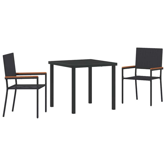 Ensemble de salle à manger pour jardin 3 pcs noir polyrotin
