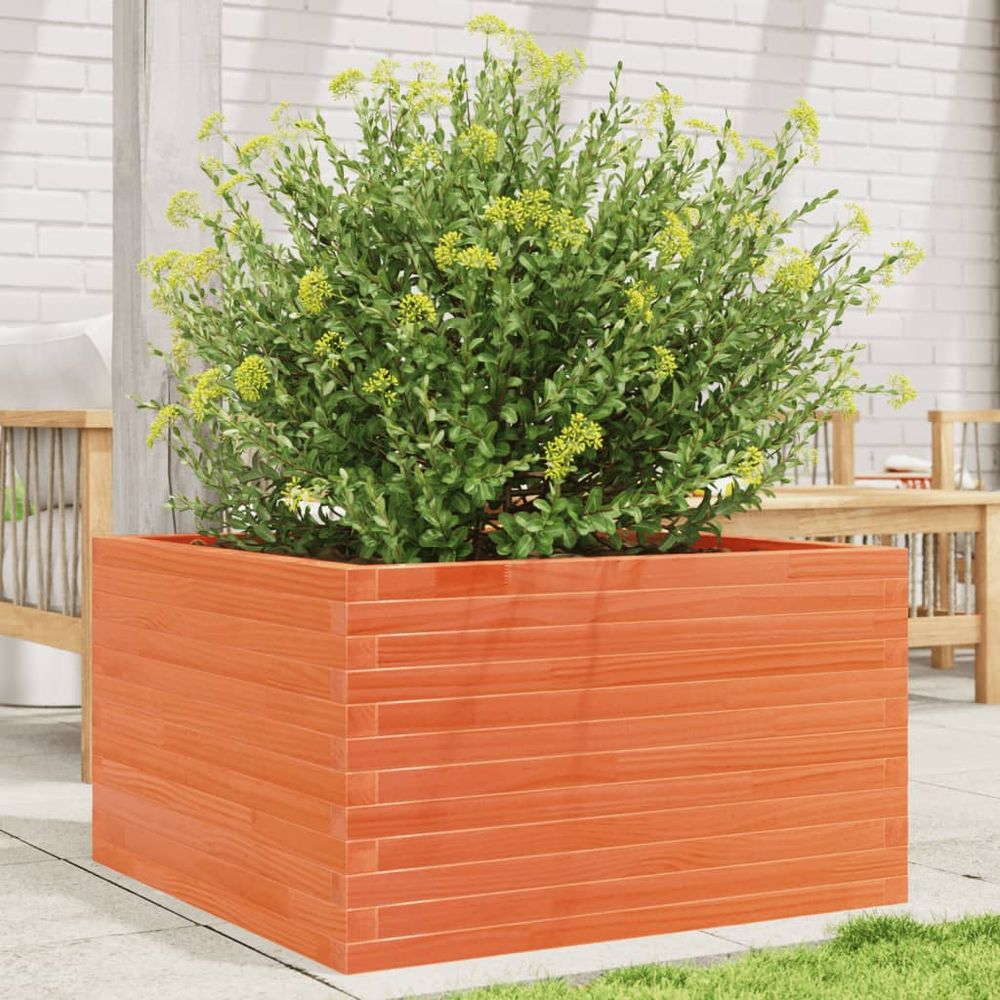 Jardinière carrée xxl 80cm en pin massif cire marron pour jardin