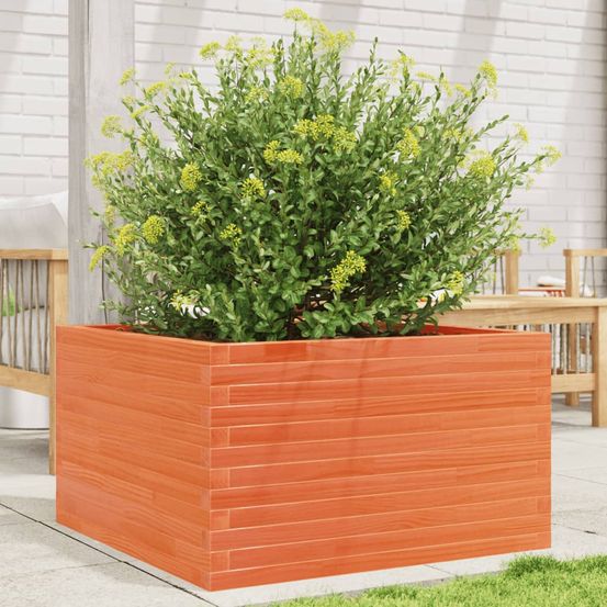 Jardinière carrée xxl 80cm en pin massif cire marron pour jardin