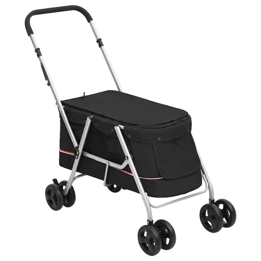 Poussette pour chien pliable en tissu de lin pour sortie en plein air noir