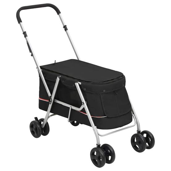 Poussette pour chien pliable en tissu de lin pour sortie en plein air noir