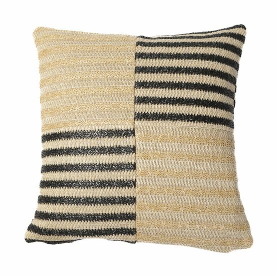 Housse de coussin effet raphia - carré - 45x45cm - bi-colore à rayures noires