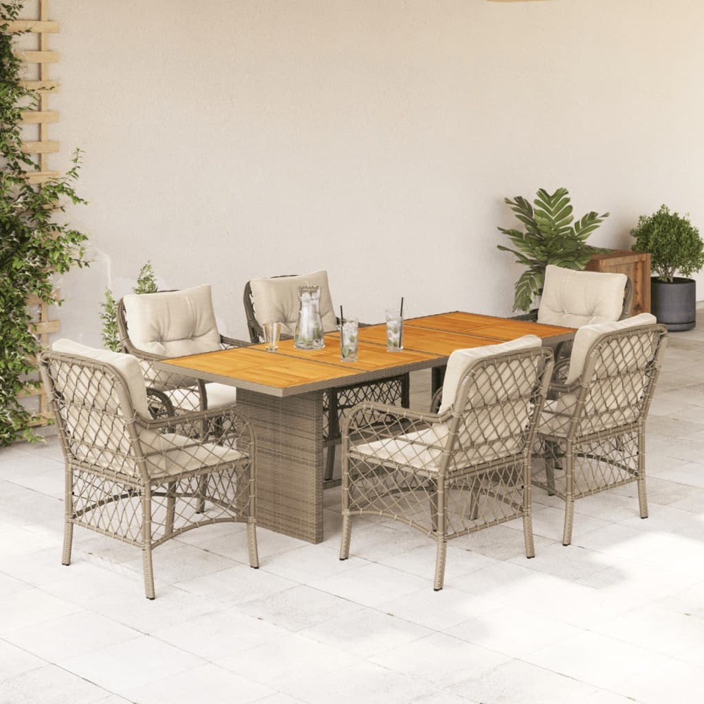 Ensemble à manger de jardin et coussins 7 pcs beige poly rotin
